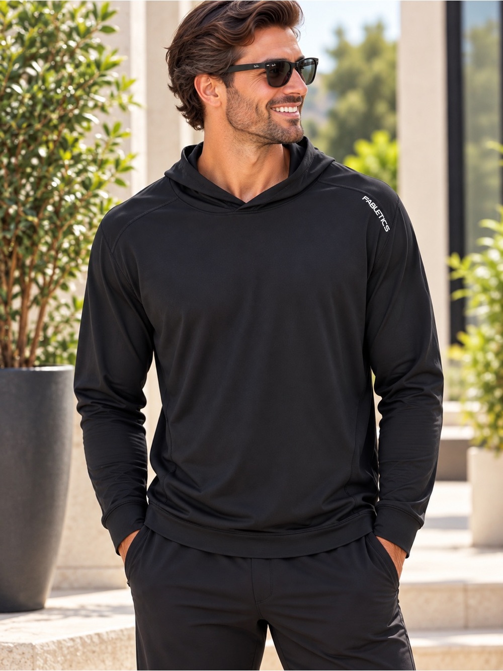 Fabletics Men's Hoodie XXL Black Lightweight Performance Pullover Athletic #274